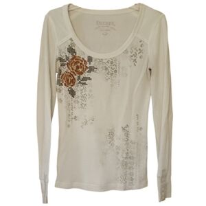 Decree Cream 3D‎ Floral Waffle Weave Long Sleeve Henley Top Size Large